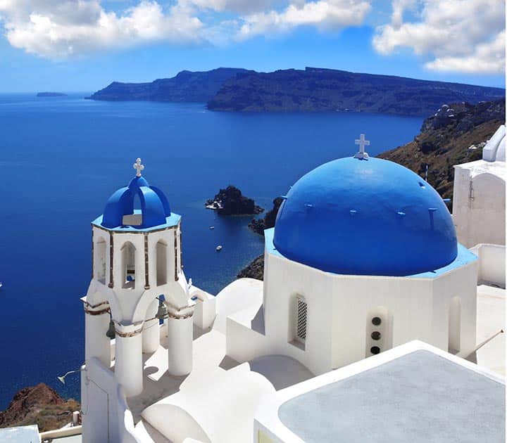 View of a church in Oia Santorini